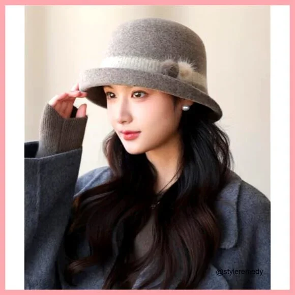 Vintage Felt Bucket Hat Fedora Cloche Cap Warm Slouchy Solid Bowler